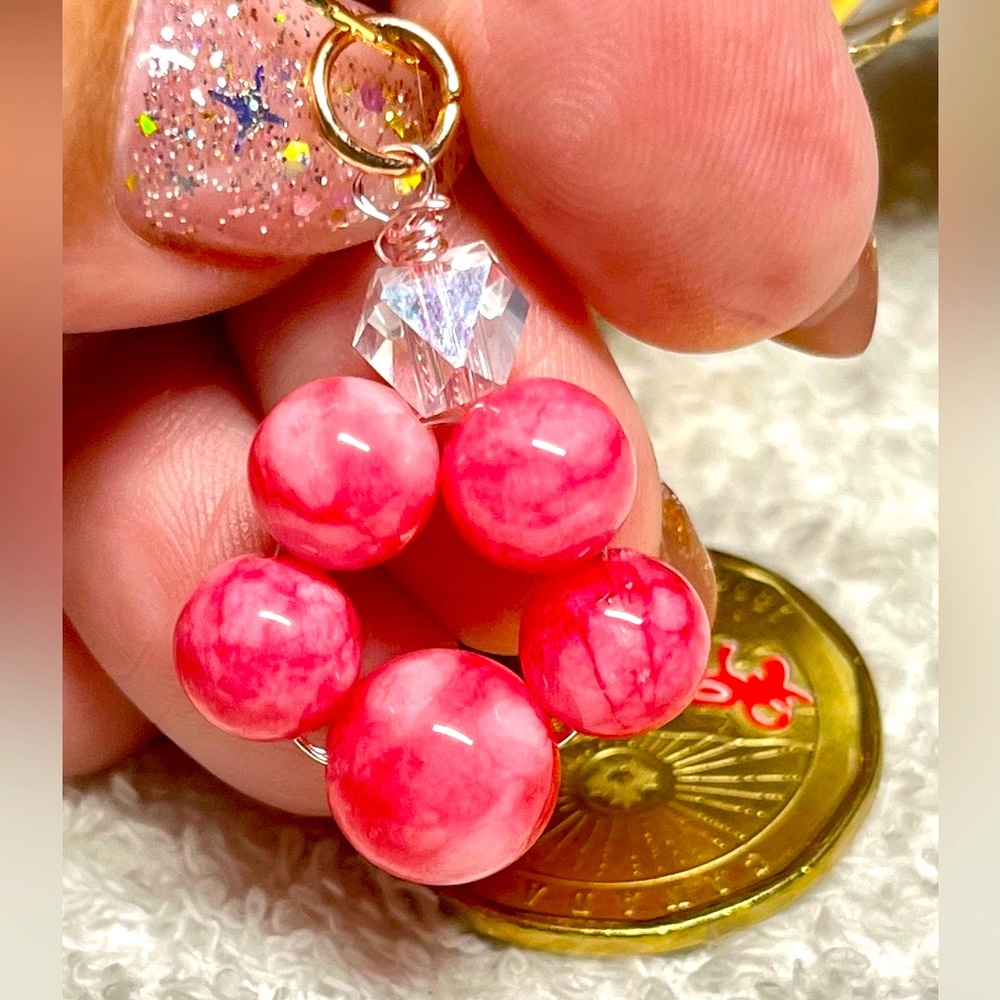 Dog paw pink jade like stone beaded pendant